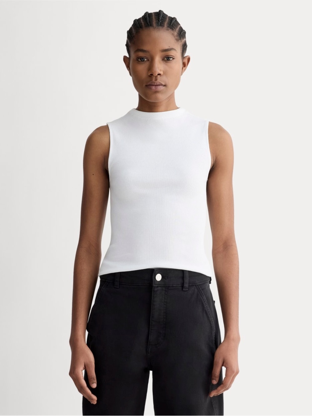 Everlane The Luxe Rib Funnel-Neck Tank Top - White - Size XS
